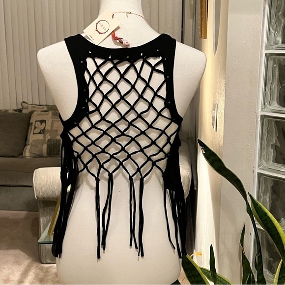 NWT‎ RAGA Black Cropped Top With Netted Back Size Small - Picture 1 of 4